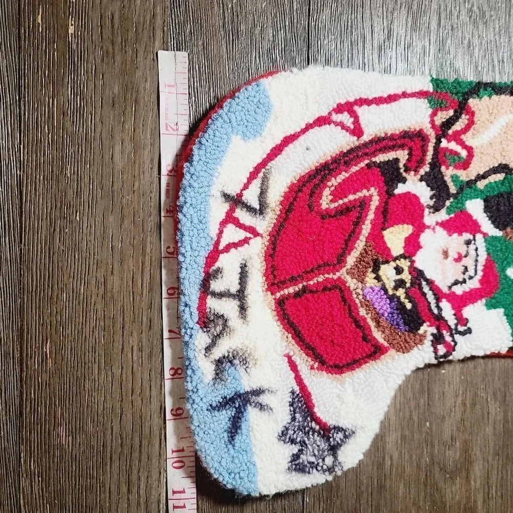 Vintage Christmas Needlepoint Stocking Santa Sleigh Reindeer